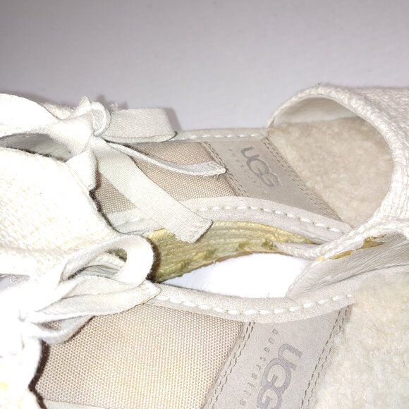 - UGG Delmar TIe Up Peep Toe Espadrille Wedge Sandals Size 6 Oatmeal - Picture 4 of 11